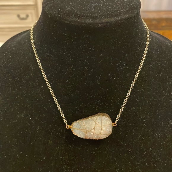 Vintage Crystal Rock Silver Tone Pendant Rachel Statement Necklace - Picture 1 of 3
